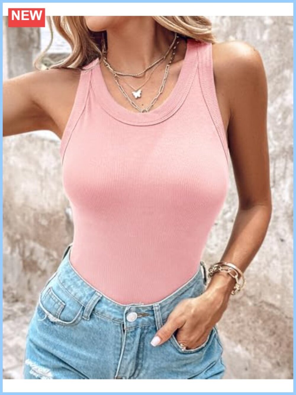 Women's Racerback Ribbed Tank Top with Built-In Bra - Picture 3 of 6